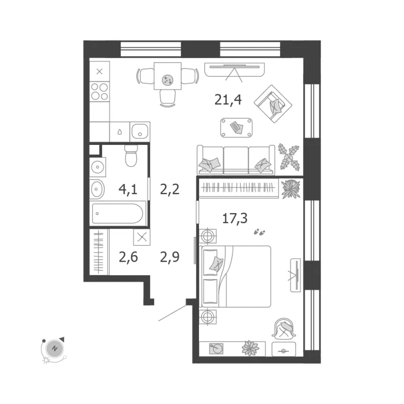 1-комн. 50.5 м²