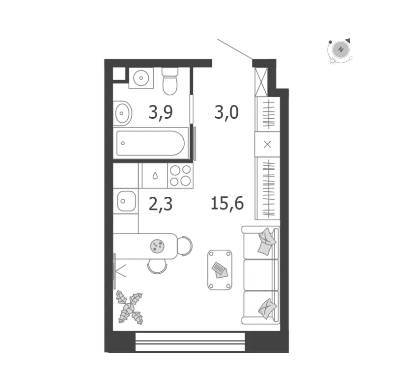 Студия 24.8 м²