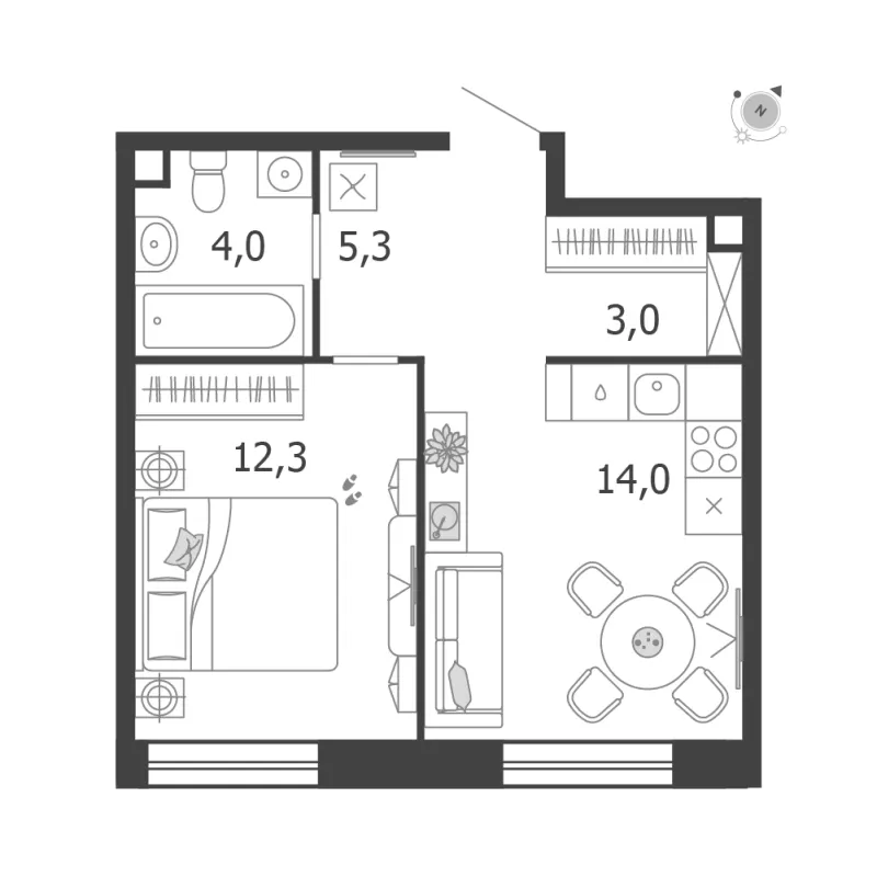 1-комн. 38.6 м²