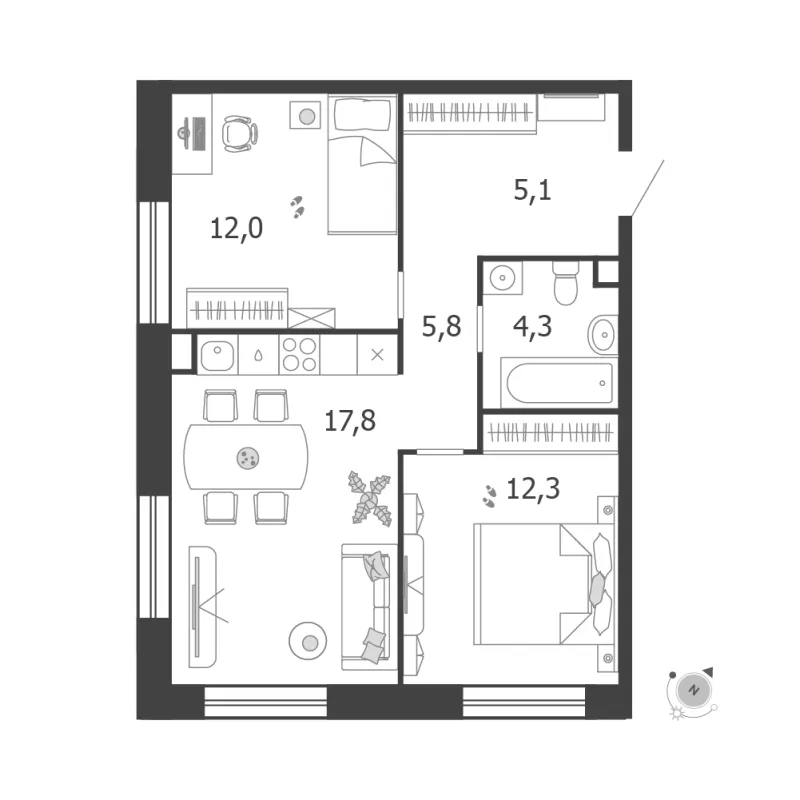 2-комн. 57.3 м²