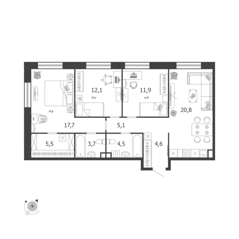 3-комн. 85.9 м²