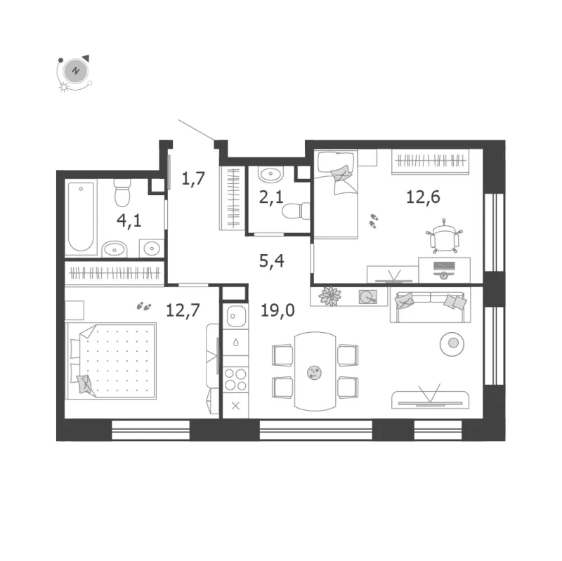2-комн. 57.6 м²
