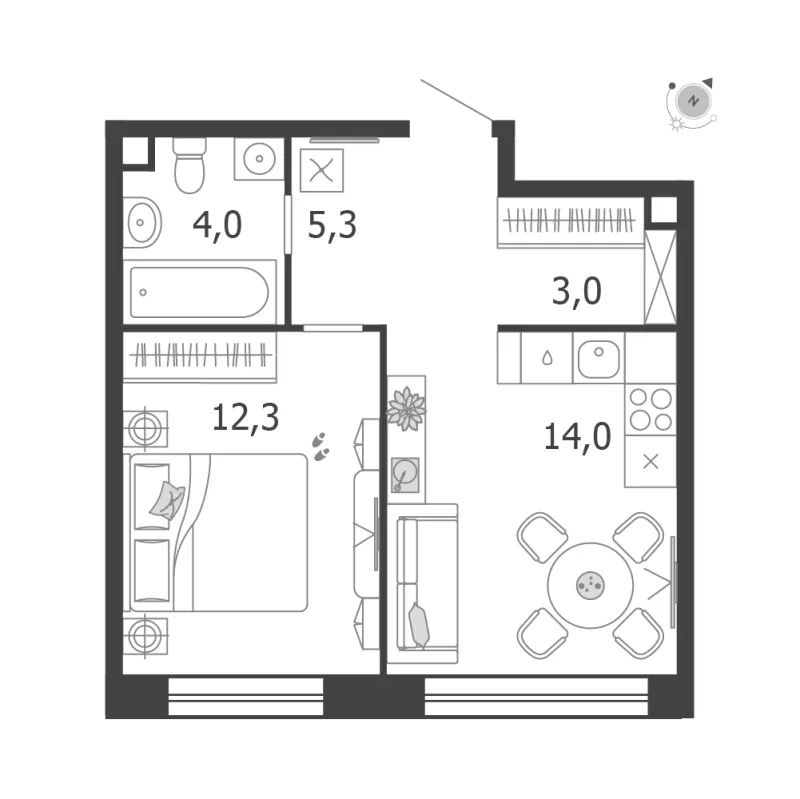 1-комн. 38.6 м²