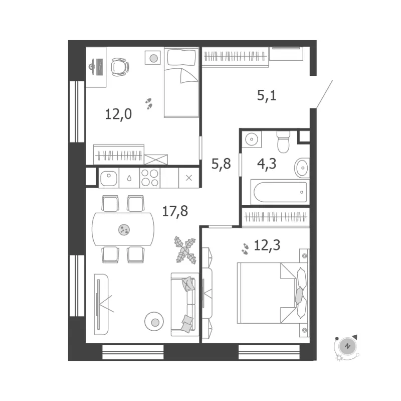 2-комн. 57.3 м²