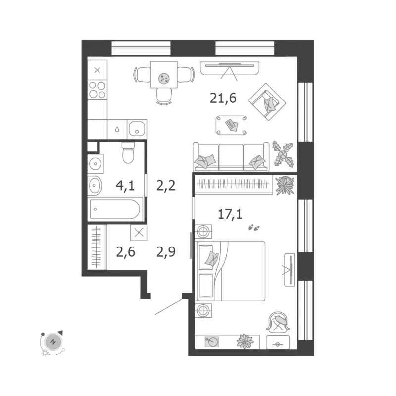 1-комн. 50.5 м²