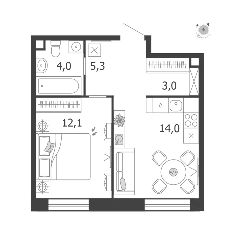 1-комн. 38.4 м²