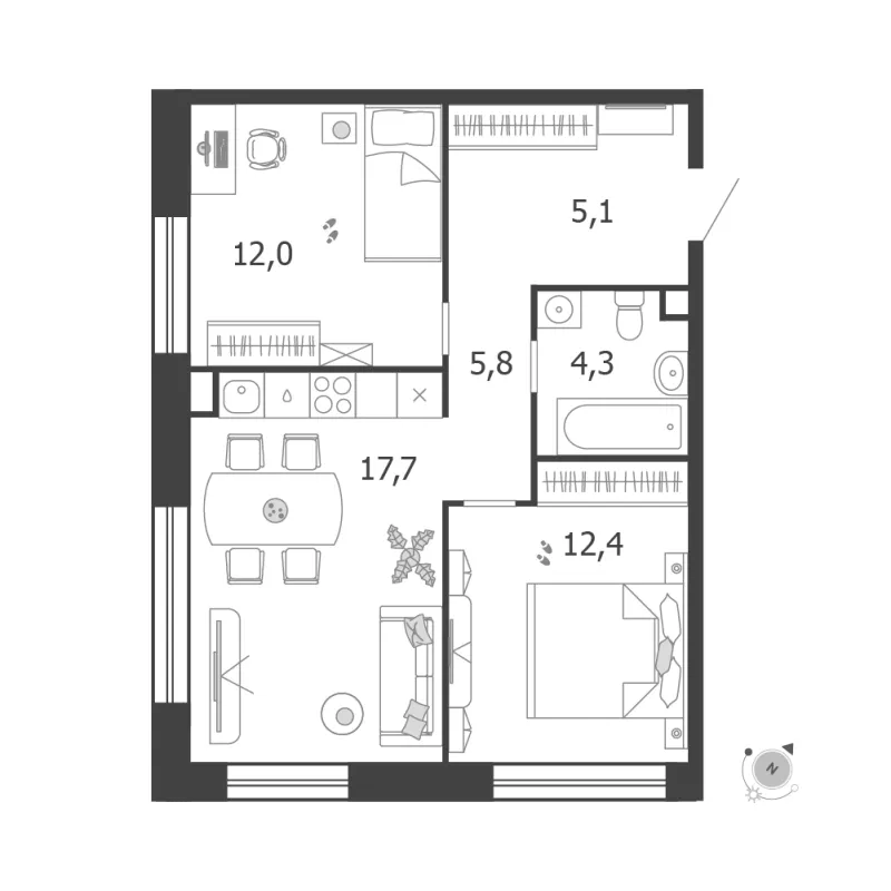 2-комн. 57.3 м²