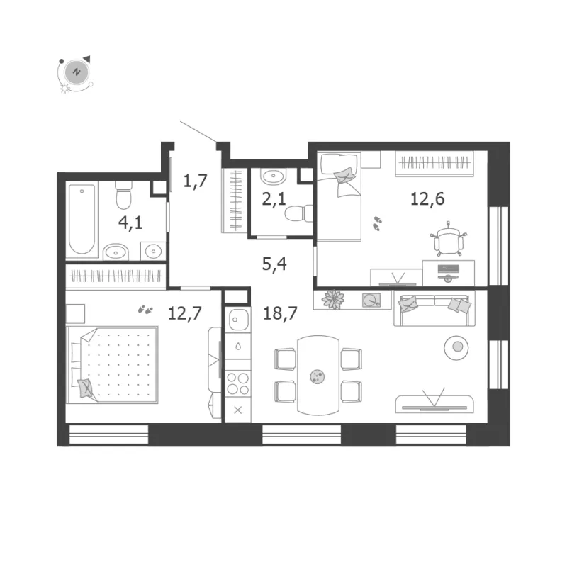2-комн. 57.3 м²