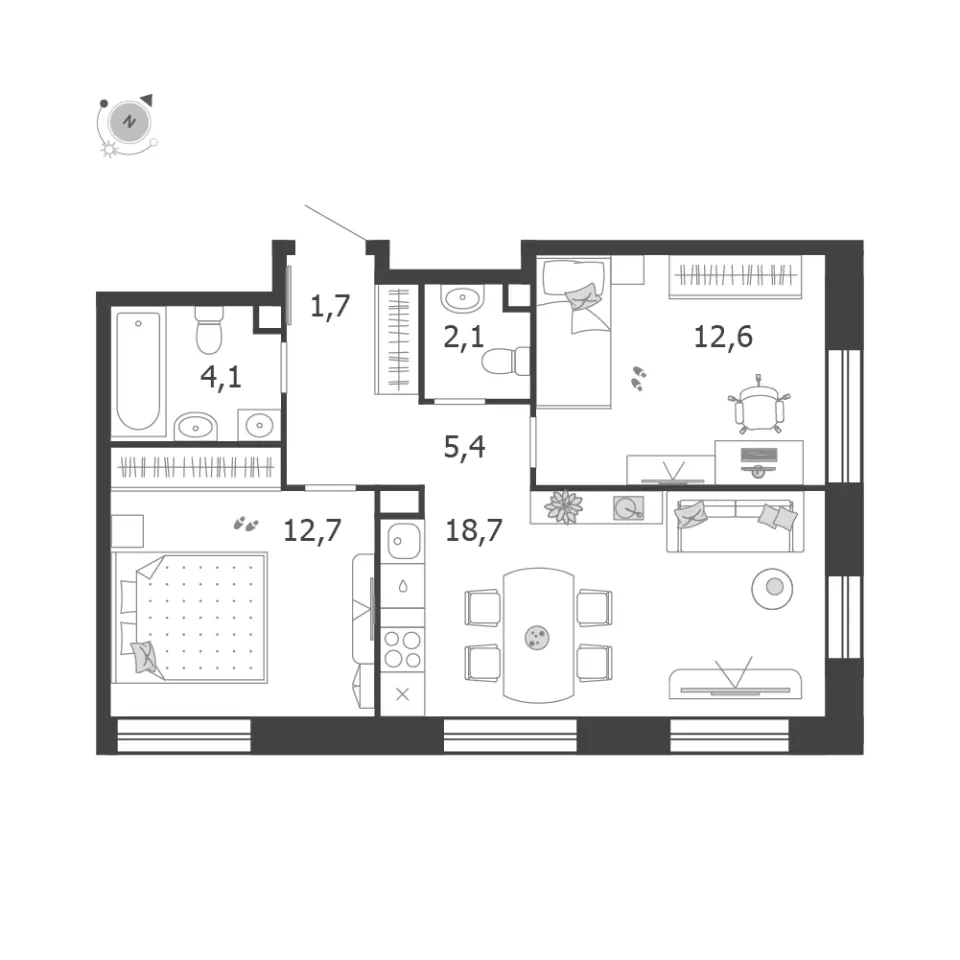 2-комн. 57,3 м²