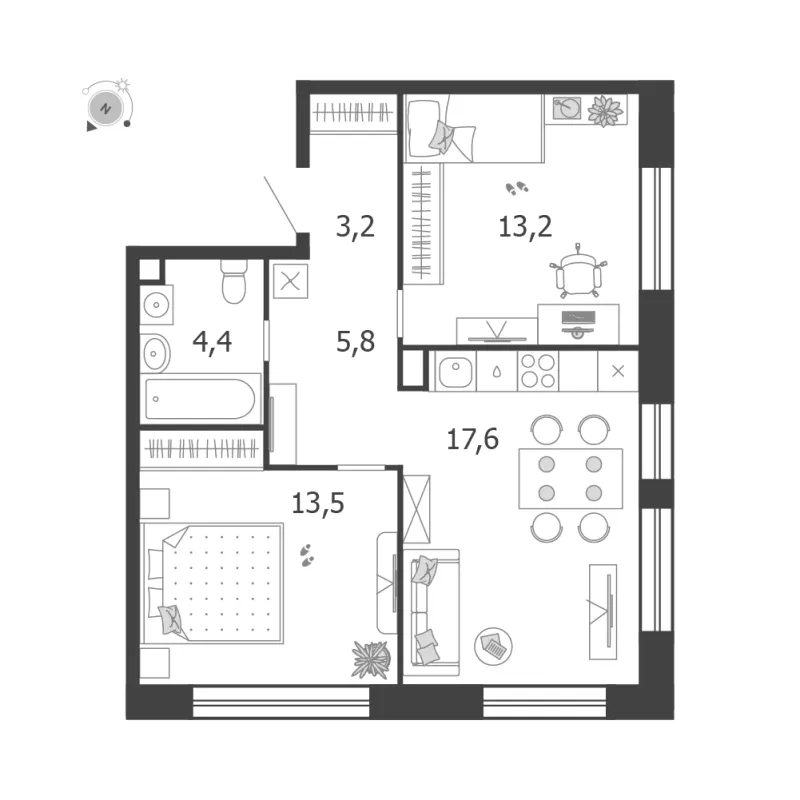 2-комн. 57.7 м²