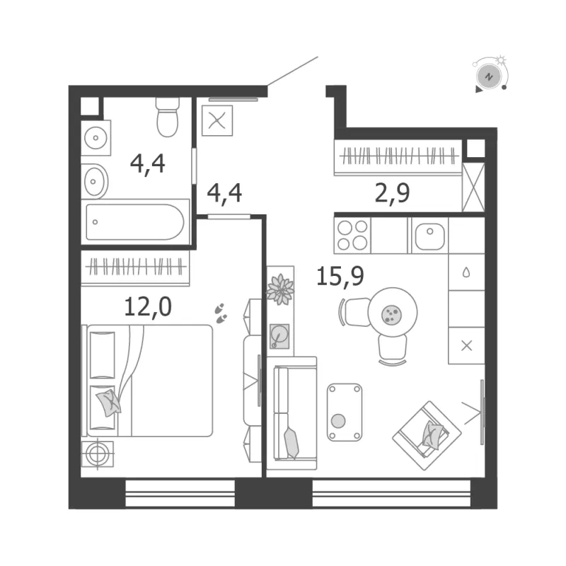 1-комн. 39.6 м²