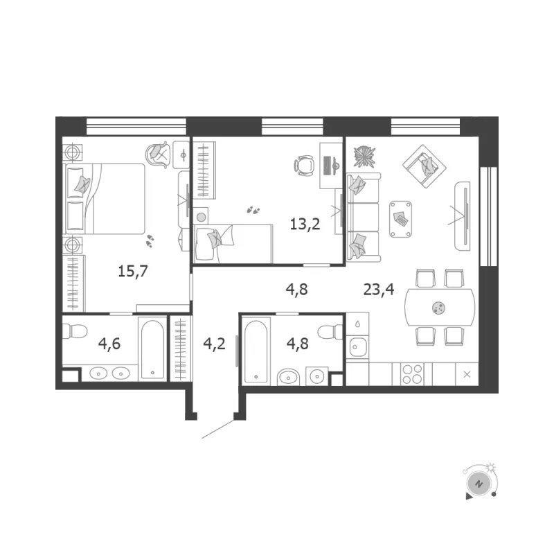 2-комн. 70.7 м²
