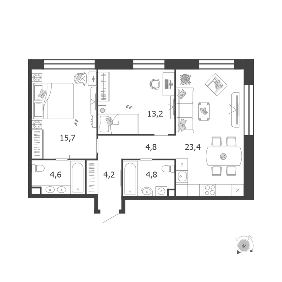 2-комн. 70,7 м²