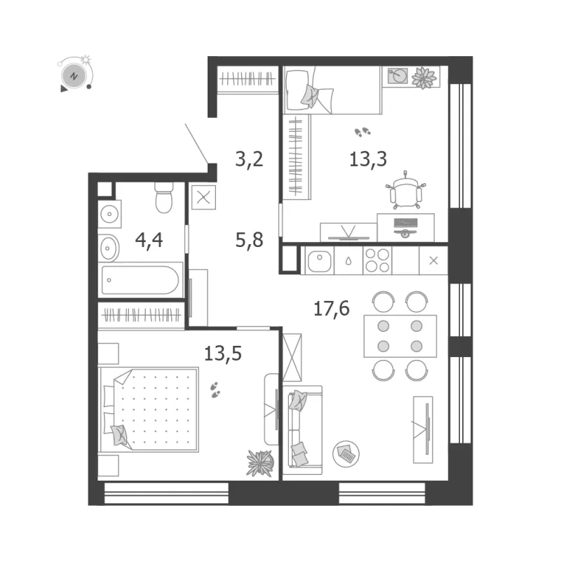 2-комн. 57.8 м²