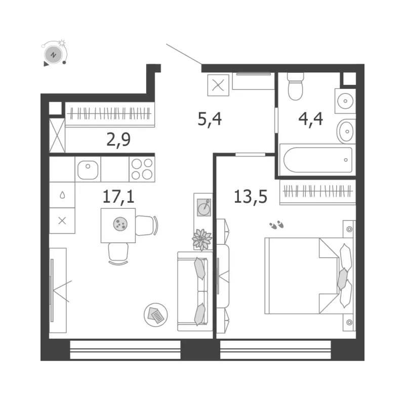 1-комн. 43.3 м²