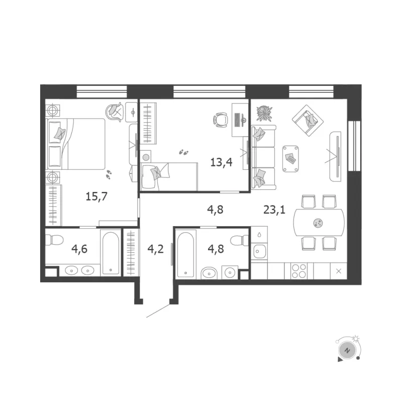 2-комн. 70.6 м²