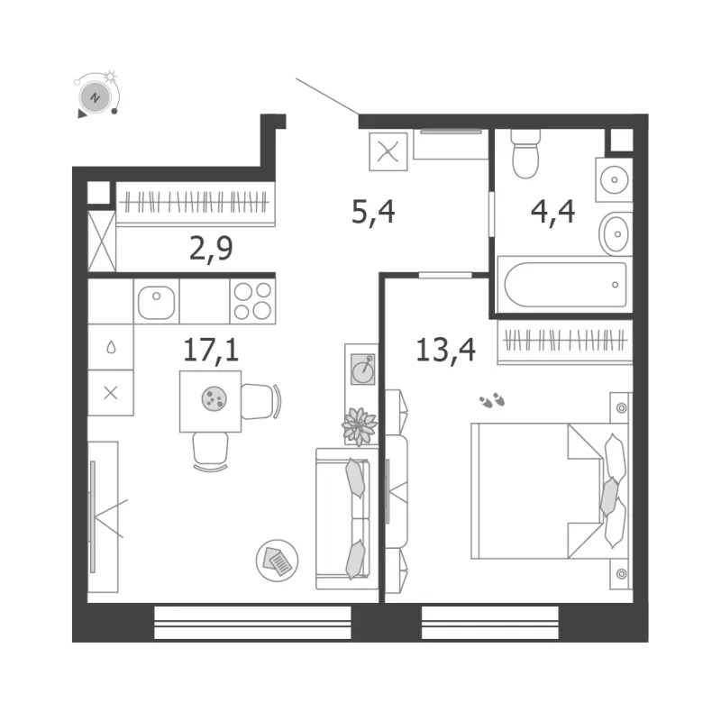1-комн. 43.2 м²
