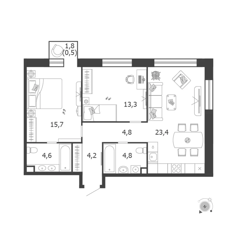 2-комн. 71.3 м²