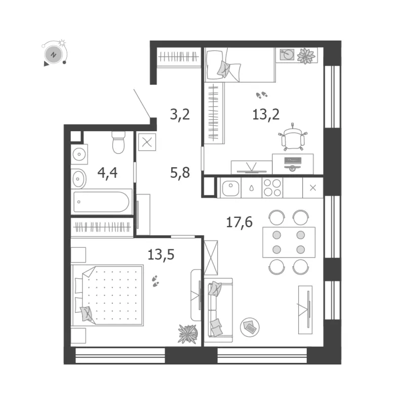 2-комн. 57.7 м²