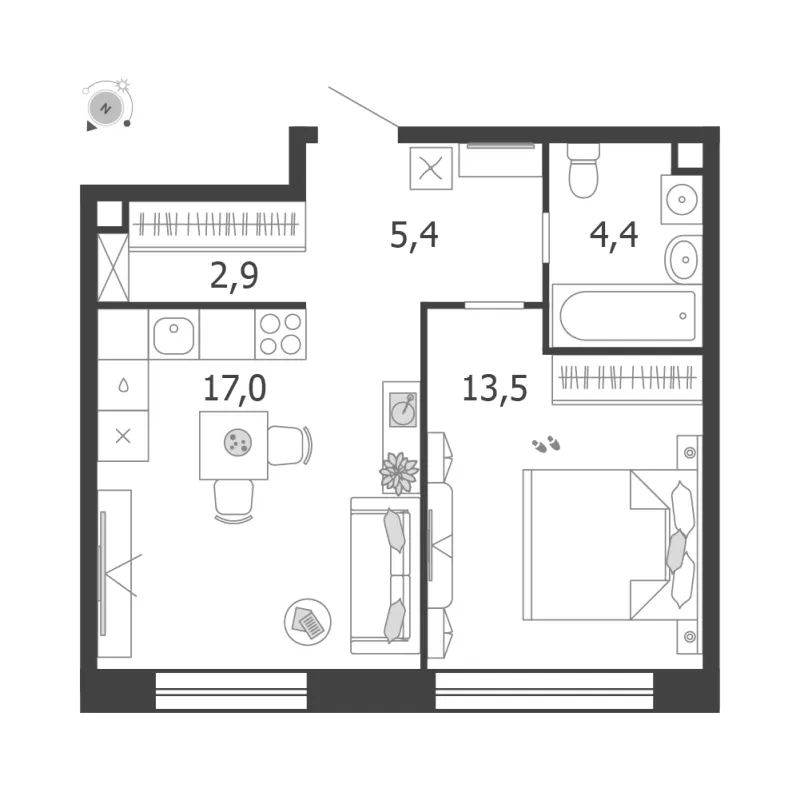 1-комн. 43.2 м²