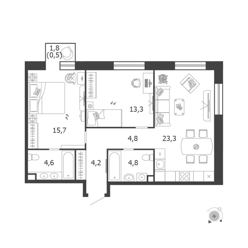 2-комн. 71.2 м²