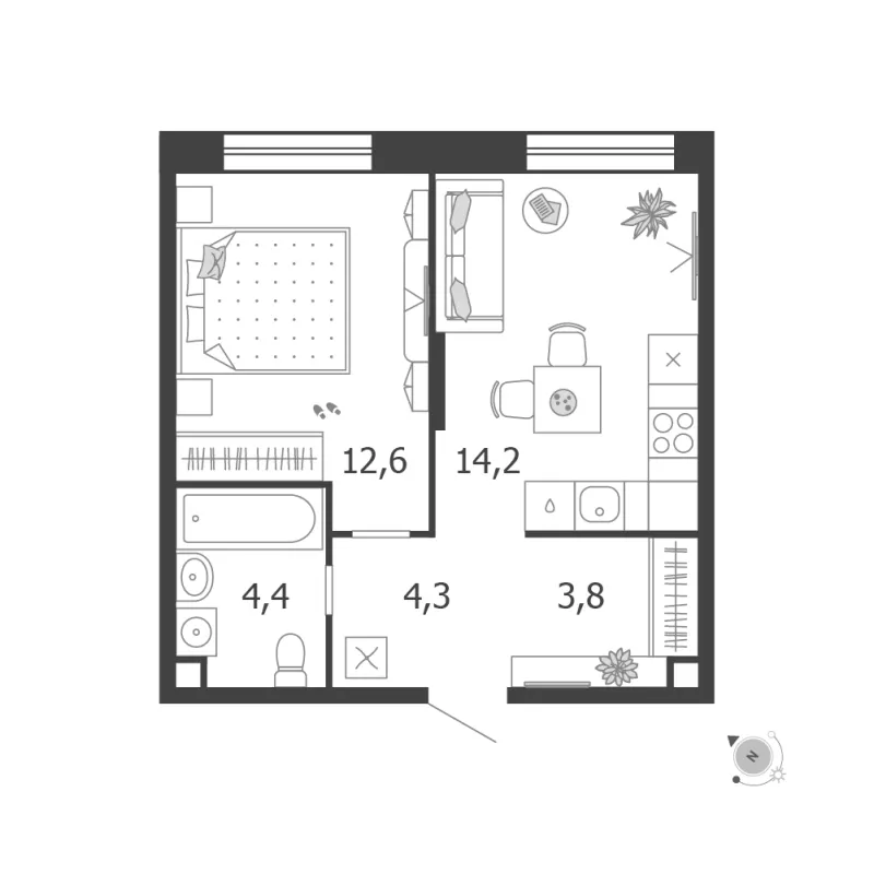 1-комн. 39.3 м²