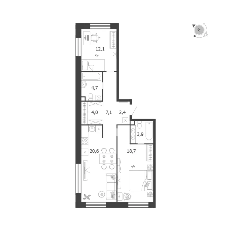 2-комн. 73.5 м²