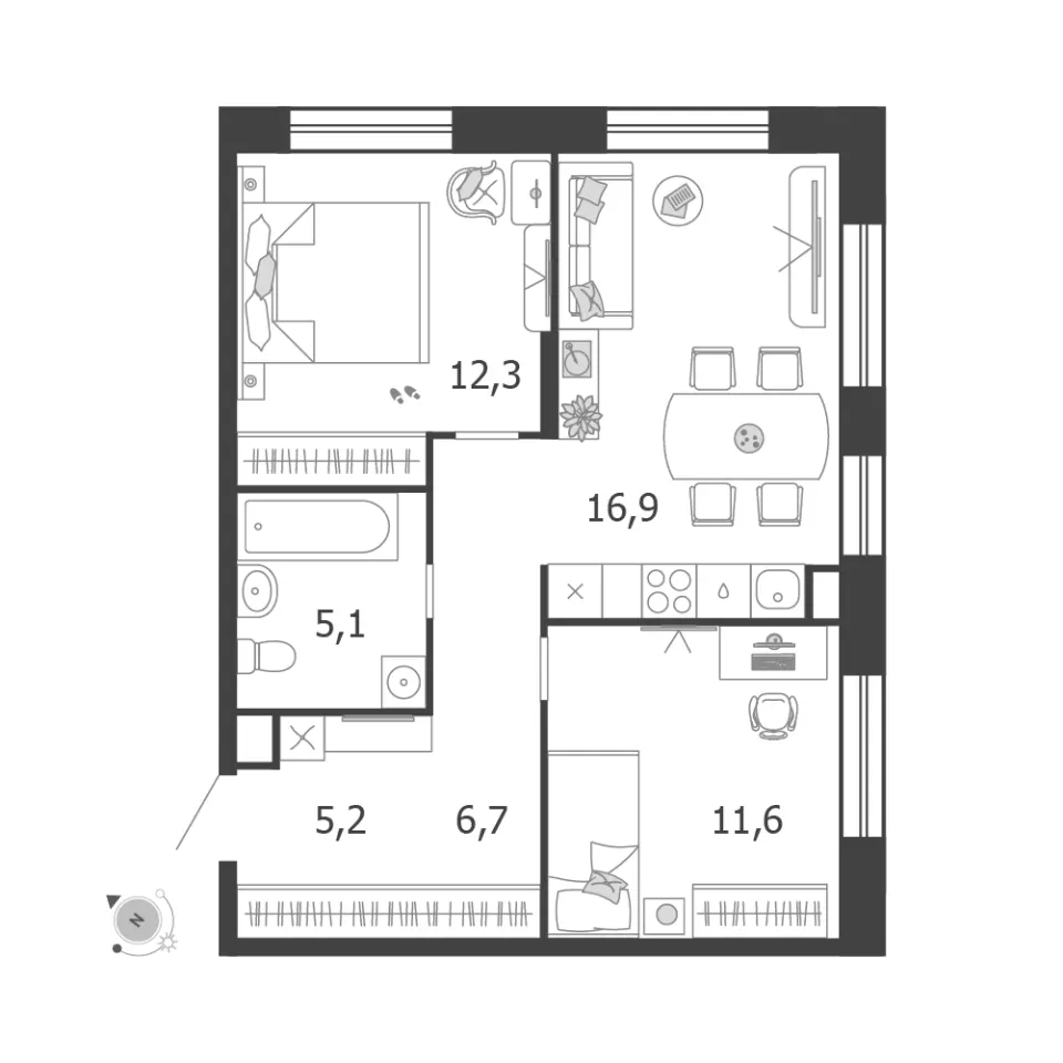 2-комн. 59,7 м²