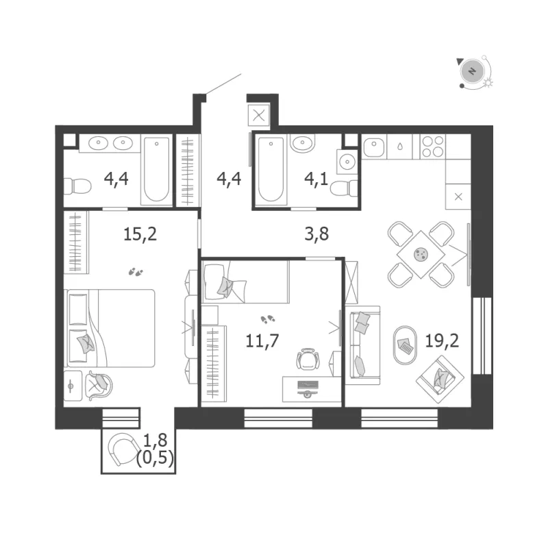 2-комн. 63.3 м²