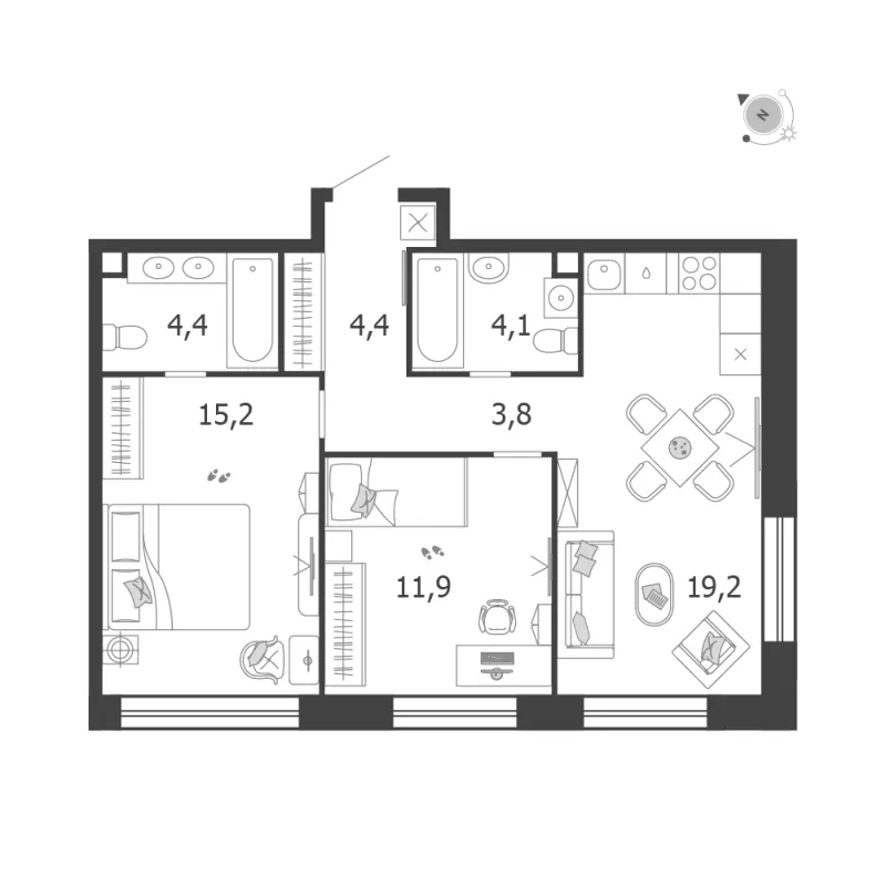 2-комн. 63 м²
