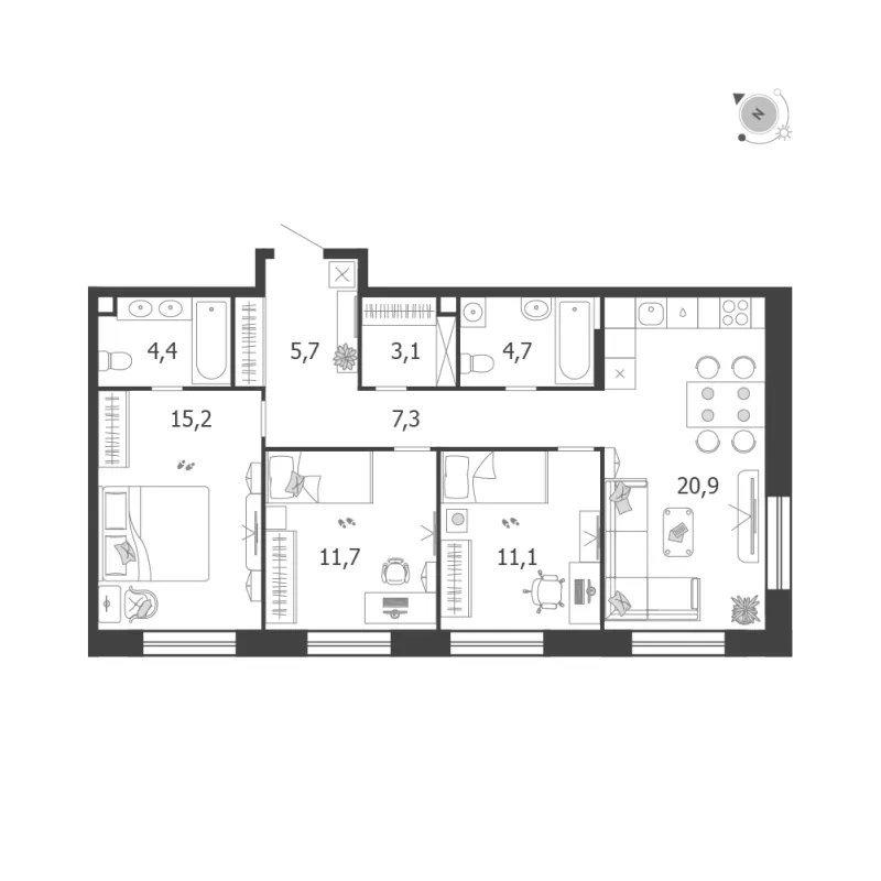 3-комн. 84.1 м²