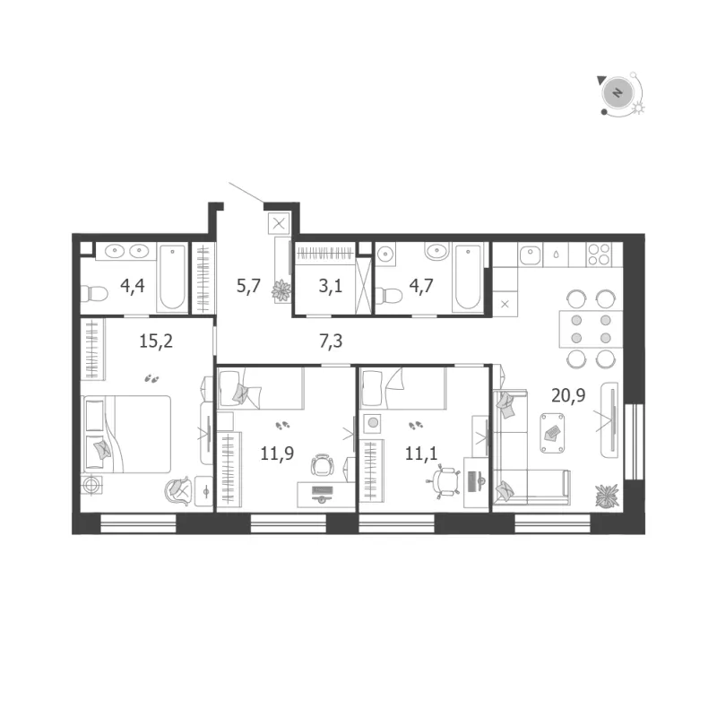 3-комн. 84.3 м²