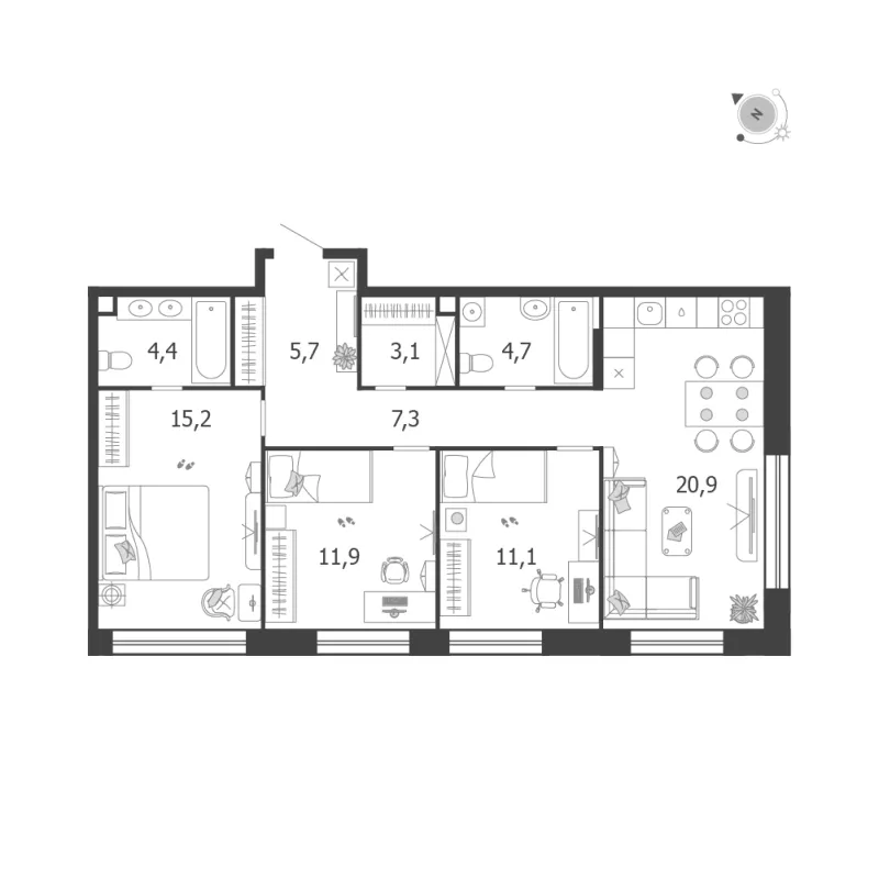 3-комн. 84.3 м²