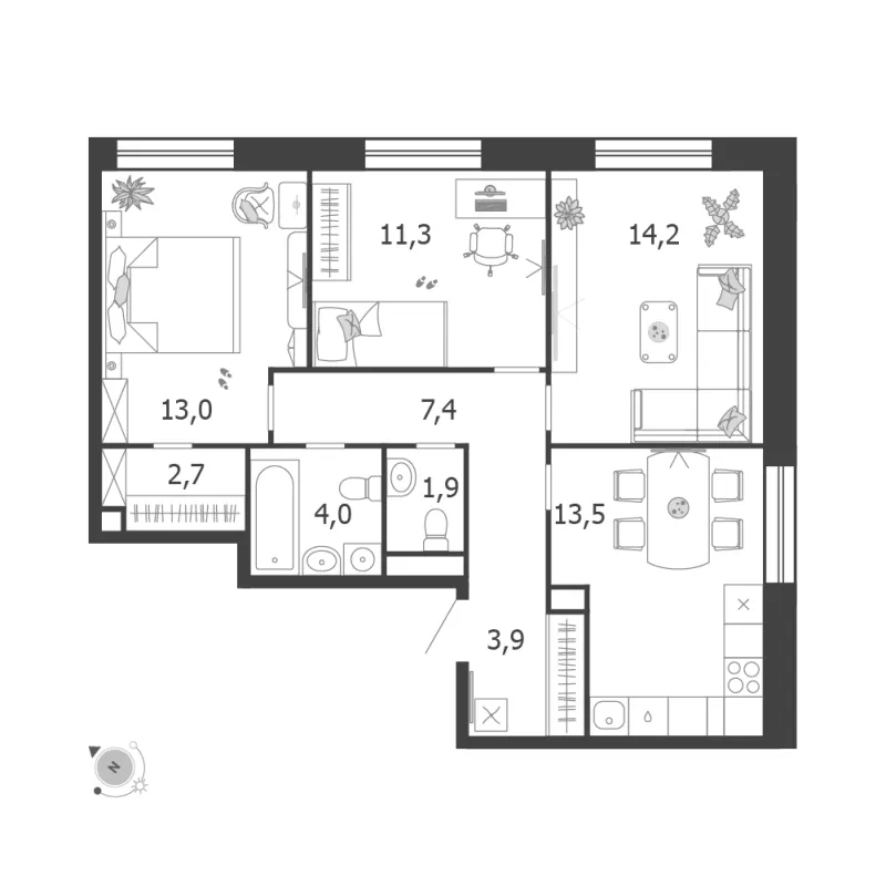 3-комн. 71.9 м²