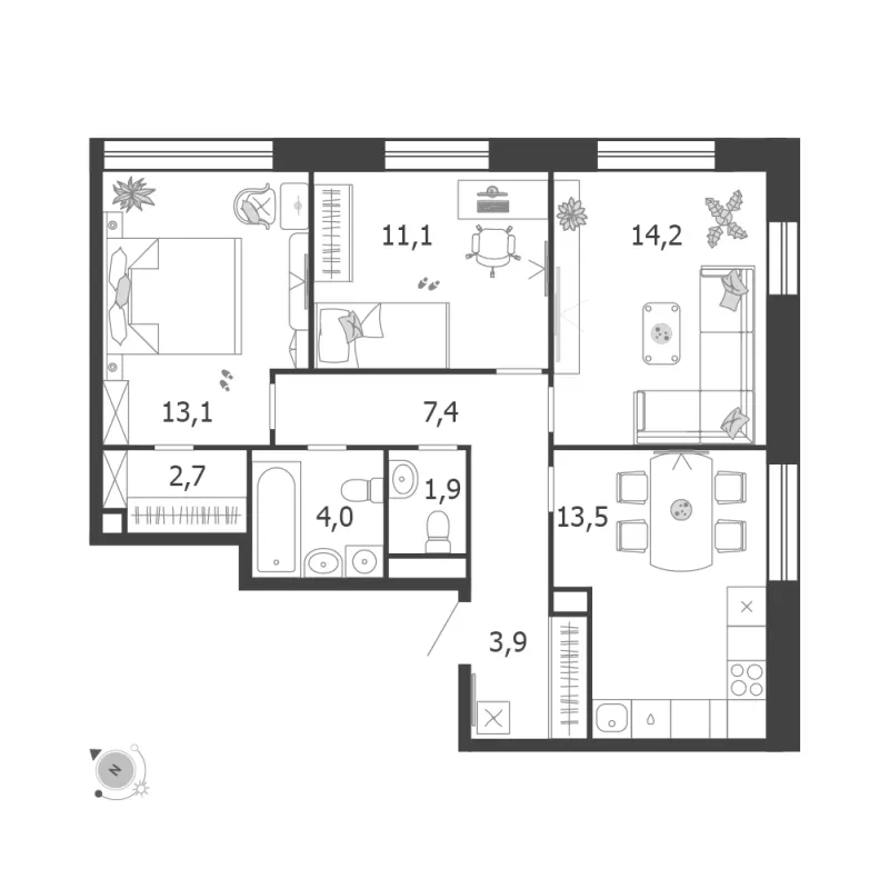 3-комн. 71.8 м²