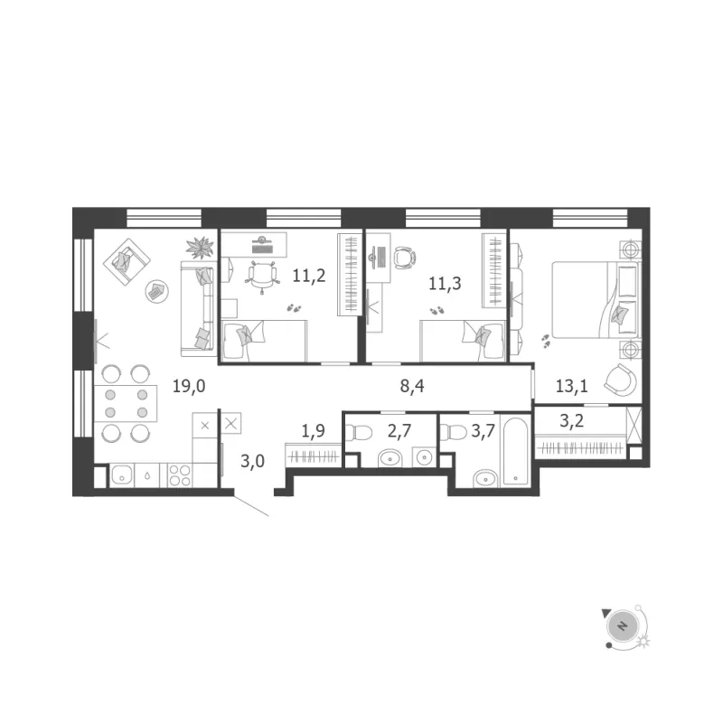 3-комн. 77.5 м²