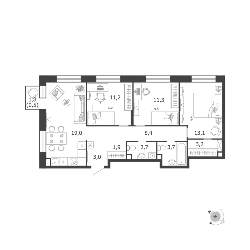 3-комн. 78 м²