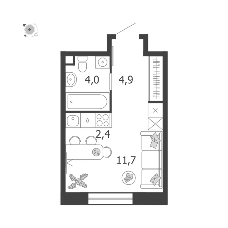 Студия 23 м²
