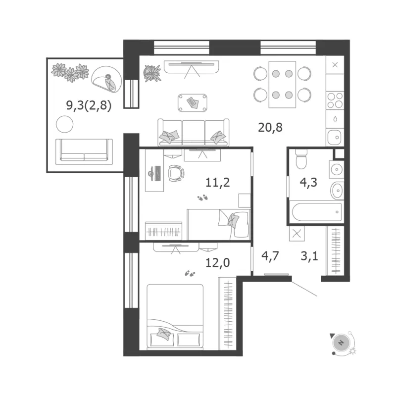 2-комн. 58.9 м²