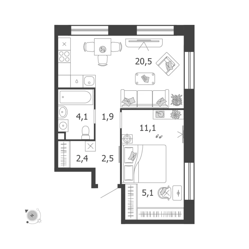 1-комн. 47.6 м²