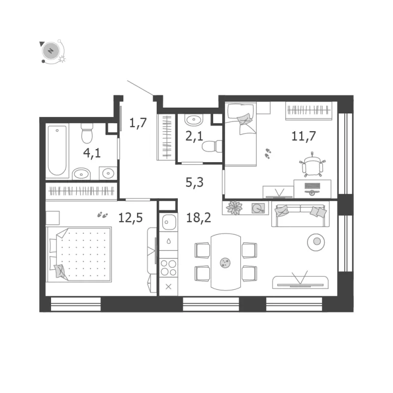 2-комн. 55.6 м²