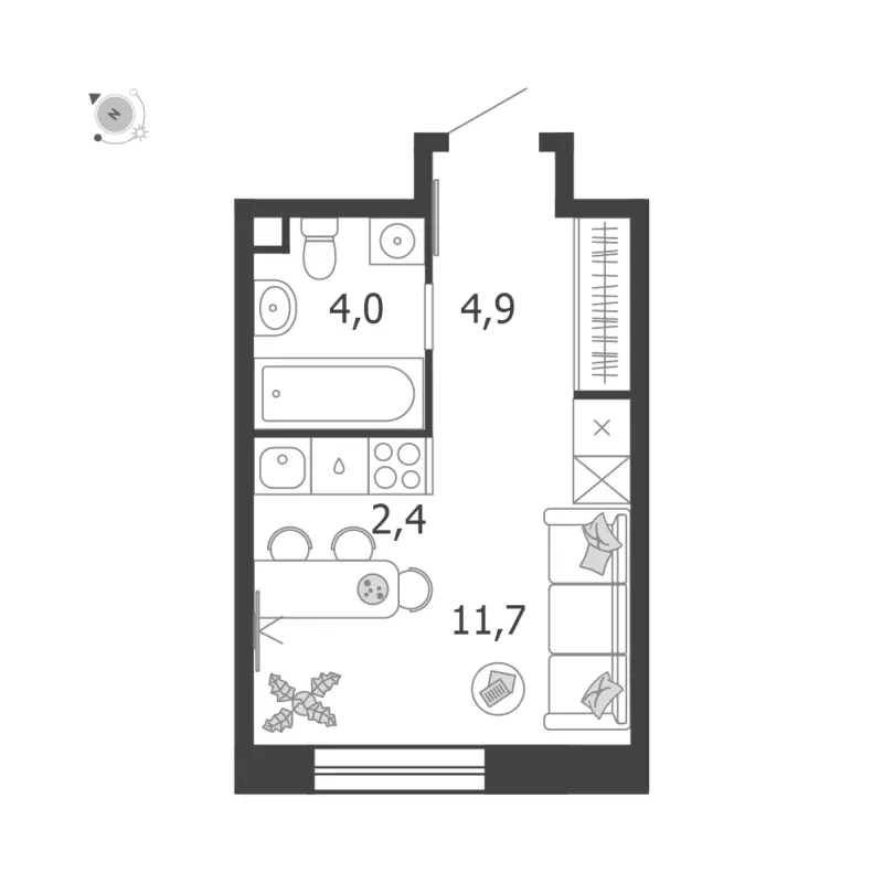 Студия 23 м²