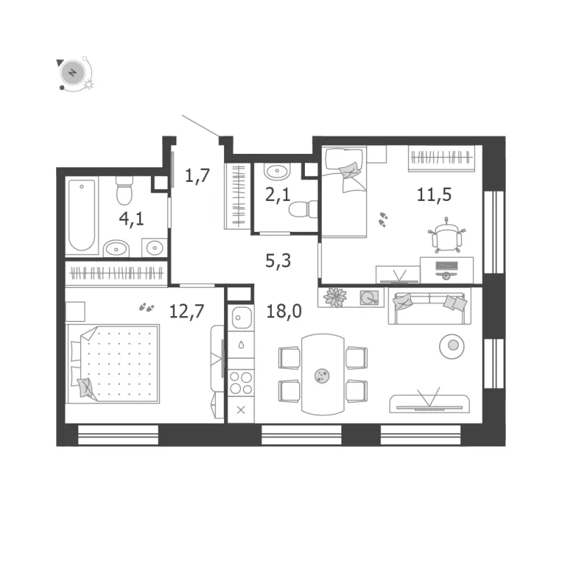 2-комн. 55.5 м²
