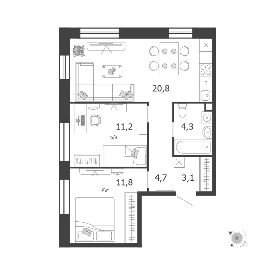 2-комн. 55,5 м²
