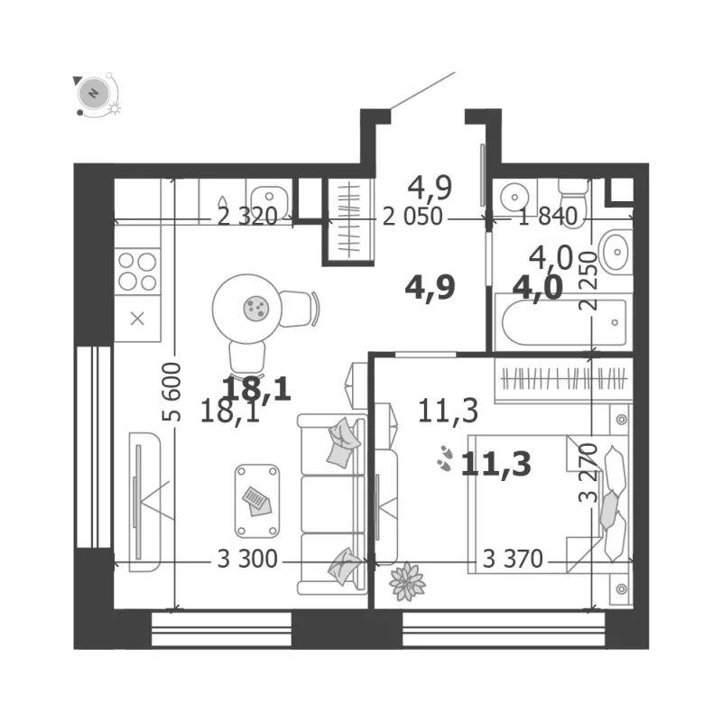 1-комн. 38.3 м²