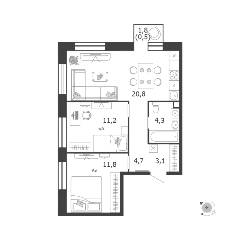 2-комн. 56.4 м²