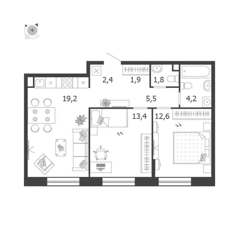 2-комн. 61 м²