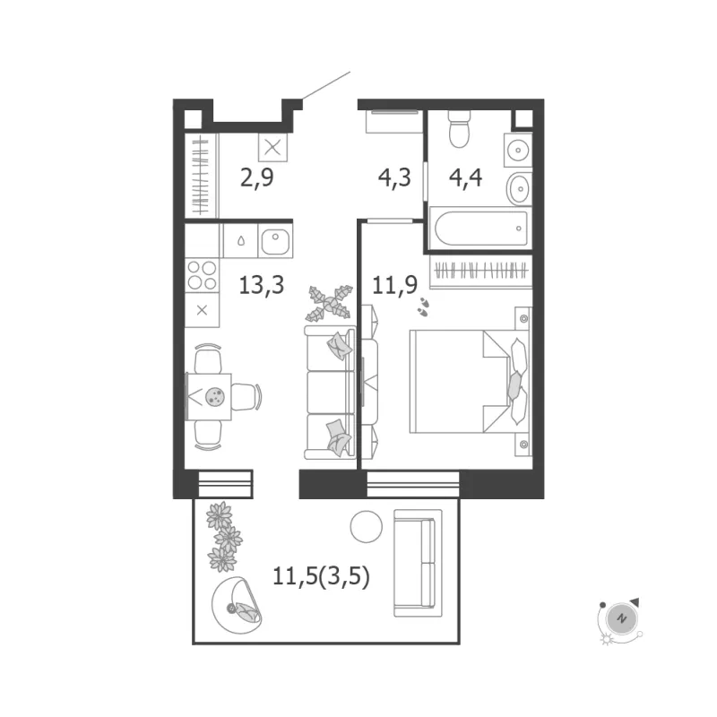 1-комн. 40.3 м²