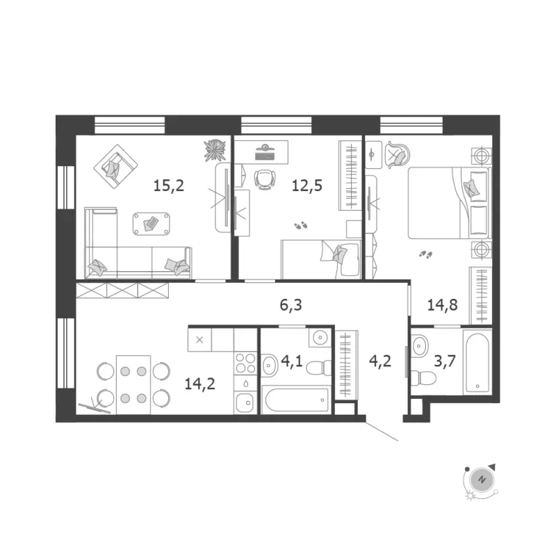 3-комн. 75 м²