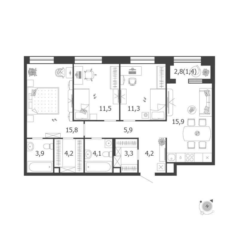 3-комн. 81.5 м²